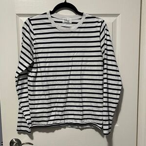 Women's Long Sleeve Tee Striped Black and White 100% Cotton Winter Casual Wear L